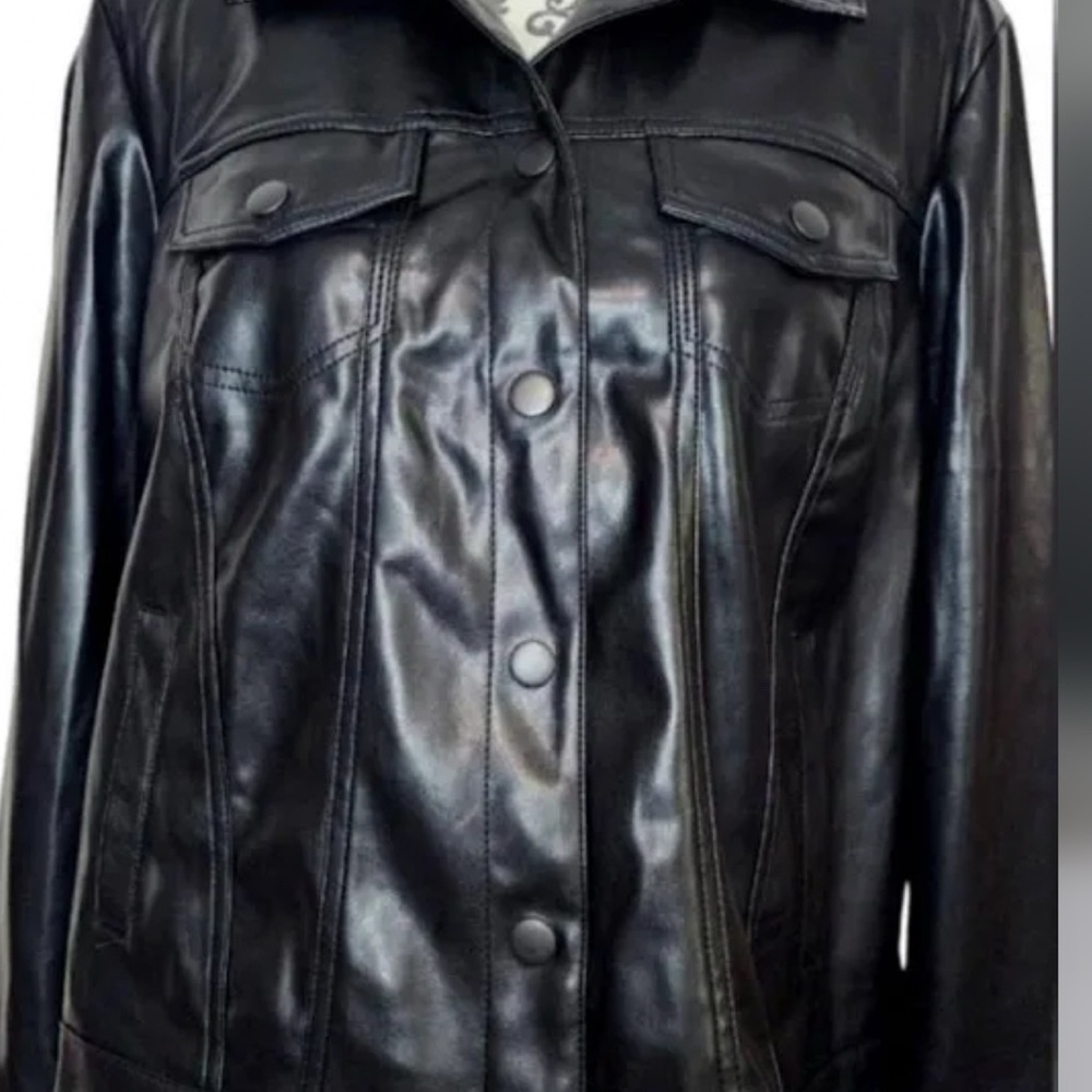 Torrid Black Leather Trucker Jacket with Structured Shoulders NWT - Picture 2 of 6